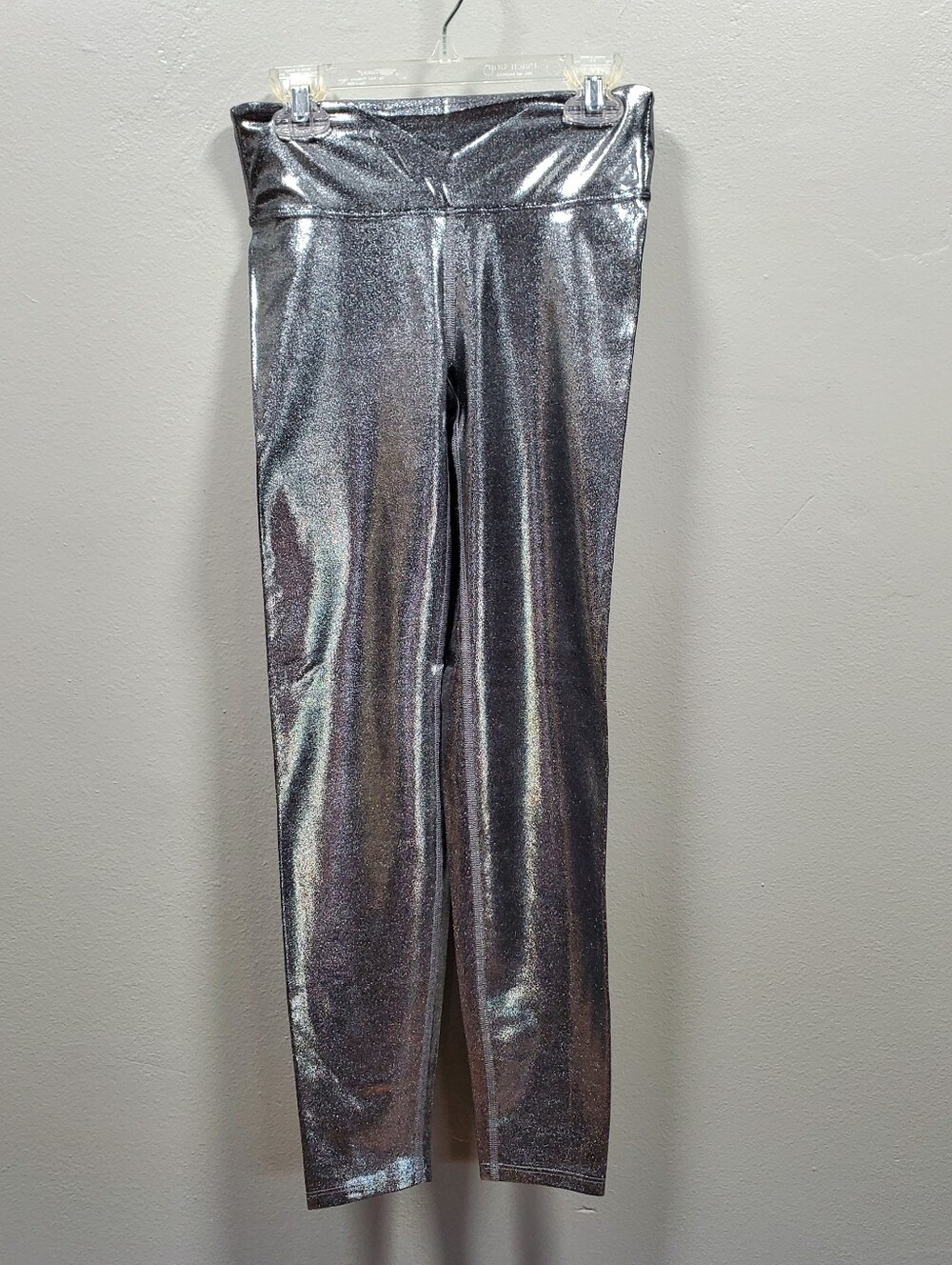 Heroine Sport Marvel PLATINUM silver Leggings SMALL active Pants Liquid Wet Look